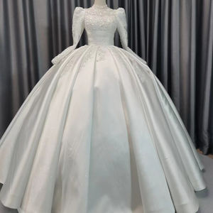 Robe de mariée en satin royal Jancember CM34, robe de mariée perlée, manches longues, robe de bal, vestido de novia, mariage, cathédrale, tenue de soirée - Product Image 1
