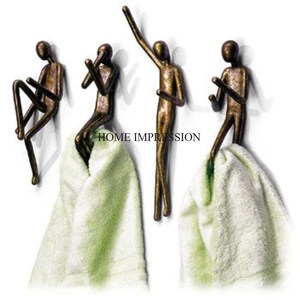 Porte-manteau mural moderne en aluminium moulé argenté brillant poli, design créatif, corps humain, différentes positions, lot de 1 crochet - Product Image 4