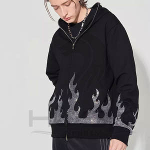 Sweat à capuche noir uni avec strass épais sweat à capuche en coton zippé pour hommes nouvel arrivage - Product Image 3