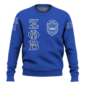 Sudadera Azul con Cuello Redondo Bordada de la Hermandad Zeta Phi Beta, Estilo Griego de 1920, para Mujer - Product Image 1