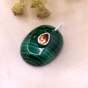 Compre Colgante de Piedra Preciosa de Malaquita y Citrino Natural, Joyería India Hecha a Mano, Colgante de Plata de Ley 925, Joyería al por Mayor - Product Image 3