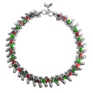 Chevillère pour femme en argent 925, style bohème délicat, avec cristaux rouges et verts sertis de strass, cadeau - Product Image 3