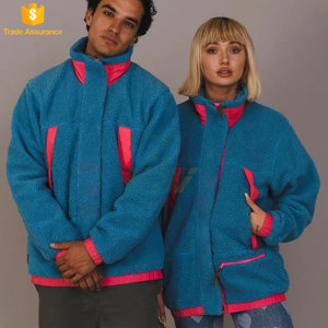 Veste en polaire Sherpa pour hommes, bleu/rose, col montant léger, polyester recyclé, vêtements d'extérieur décontractés pour l'hiver - Product Image 1