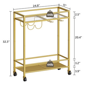 Carrito de metal ecológico con tapas de cristal para uso doméstico y hotelero Chapado en oro de gran capacidad de la India a precio mayorista - Product Image 3