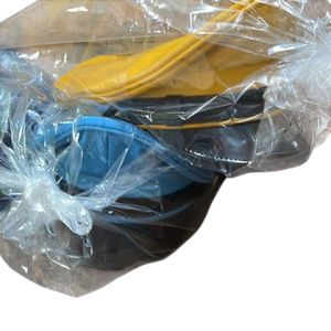 This is a pale blue real leather biker, arm, muir, <b>gay</b> cap with a black shiny peak and belt detailing - Product Image 4