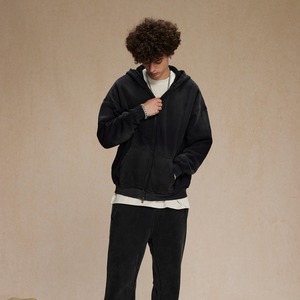 Sweat à capuche en coton vintage pour hommes, en détresse, lavé, surdimensionné, poids lourd, couleur unie, décontracté, automne et hiver - Product Image 3