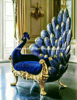 Fauteuils de luxe traditionnels en forme de paon pour salon, taille personnalisée, dossier haut, en teck sculpté et capitonné, pour appartement, hôtel, villa