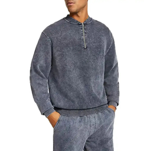 Chándales de lavado ácido de 100% algodón personalizados 500GSM, traje de jogging de pierna recta, chándal desgastado, sudaderas con capucha y pantalones de chándal, conjuntos para hombres - Product Image 2