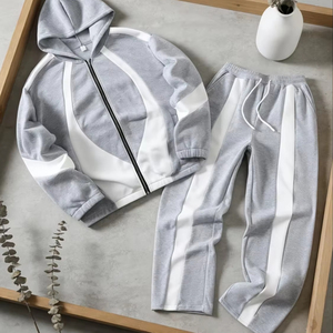 Custom French Terry Midweight Hoodie Set Men Embroidered Flared Sweatpants Tracksuit Streetwear Cotton Zipper 2 1 Design Vintage - Product Image 1