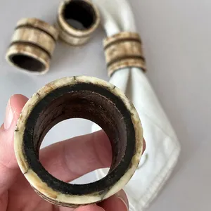 แหวนผ้าเช็ดปากแกะสลักด้วยมือ เป็นมิตรกับสิ่งแวดล้อม สไตล์วินเทจ ทำจากกระดูกอูฐ ทองเหลือง กระดูกวัวธรรมชาติ คุณภาพสูง สายรัดโลหะ ลายสัตว์ แนวทะเล สำหรับตกแต่งบ้าน - Product Image 5