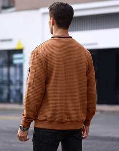 Chaqueta de invierno informal de alta calidad, abrigo universitario de mezclilla ligero, cremallera completa, dobladillo acanalado, puños, cremallera decorativa, estampado en el brazo izquierdo - Product Image 3