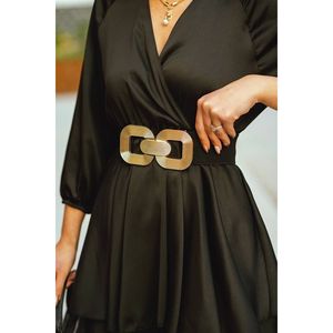 Ceinture élastique pour femme avec boucle dorée, ceinture pour veste, ceinture pour chemise, ceinture pour robe - NOIR - Product Image 1