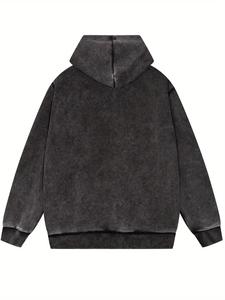 Sweat à capuche vintage noir personnalisable pour hommes 100% coton surdimensionné lavage à l'acide lourd pull sweat strass Design pour l'hiver - Product Image 2