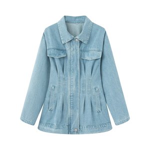 แจ็กเก็ตยีนส์สีน้ำเงินสำหรับผู้หญิงขนาดใหญ่พิเศษเสื้อโค้ทยีนส์ลำลองแขนยาวเสื้อแฟชั่นยีนส์คุณภาพสูงสำหรับผู้หญิง - Product Image 1