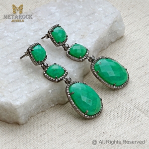 ต่างหูเพชรพลอย Chrysoprase ต่างหูเงินสเตอร์ลิง925ชุดปาร์ตี้ต่างหูอัญมณี - Product Image 5