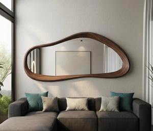 Miroir mural en bois asymétrique en noyer, forme compacte, entrée, salle de bain, art déco, fait à la main, écologique, léger, décoration intérieure - Product Image 4