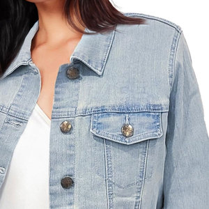 Veste en jean pour femmes, coupe ajustée, 100% coton, tricotée, respirante, vêtements d'extérieur pour l'hiver, pour adultes - Product Image 4