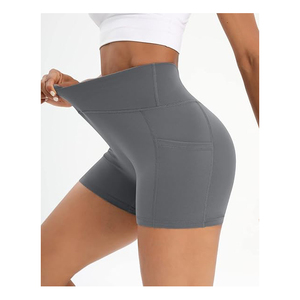 Short de yoga solide de haute qualité pour femme avec poche latérale taille haute pour matériau séchage rapide et conception sans couture - Product Image 1
