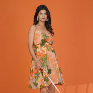 ชุดเดรสผ้าคอตตอนสำหรับงานปาร์ตี้สไตล์หวานธรรมชาติแบบมีสไตล์สไตล์สไตล์งานปาร์ตี้ฤดูร้อนพิมพ์ลายดอกไม้ชุดเดรสมิดิสำหรับเจ้าสาวงานแต่งงานของขวัญฮันนีมูนส่วนตัว - Product Image 1