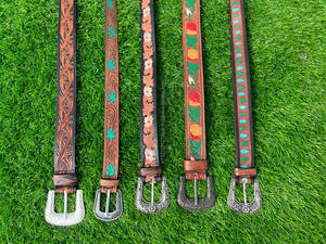 New Arrival Genuine <b>Leather</b> Western Hand <b>Tooled</b> and Hand Painted Floral <b>Belts</b> Real Handmade <b>Tooled</b> <b>Leather</b> Unisex Waist <b>Belts</b> - Product Image 5