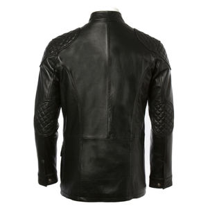 Veste de motard en cuir de vache pour homme, extensible, classique, col rabattu, boutonnée, doublée de micro-polaire pour homme - Product Image 2