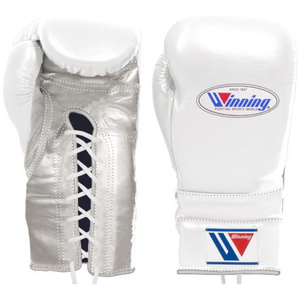 Gants de boxe à lacets Winning, blanc argent, cuir véritable, gants de boxe d'élite, entraînement professionnel de combat, sparring, 8oz 10oz 12oz - Product Image 1