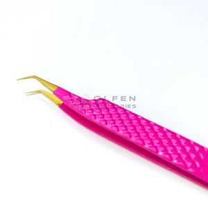 แหนบขนตาสแตนเลส45องศาที่จับสบายเครื่องมือความงามเคลือบสีชมพูแบบมืออาชีพ - Product Image 2