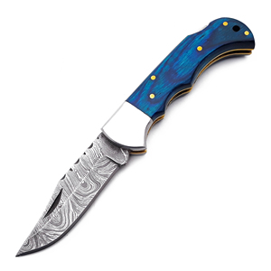 Handmade Damascus Steel Pocket <b>Knife</b> With Blue PakkaWood Handle Back Lock <b>Folding</b> <b>Knife</b> Leather Sheath Hunting Camping <b>Utility</b> - Product Image 3