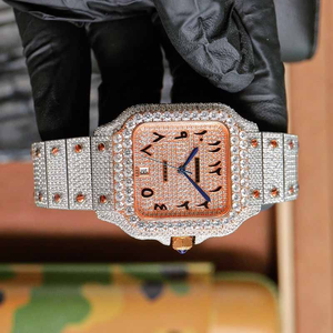 Top Qualité VVS Moissanite Diamant Clouté Cadran Carré Glacé Montre Couleur Deux Tons Hip Hop Automatique Montres-Bracelets - Product Image 2
