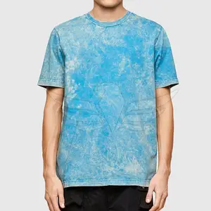 新款设计酸洗t恤优质男士天蓝色t恤超大素色酸洗t恤