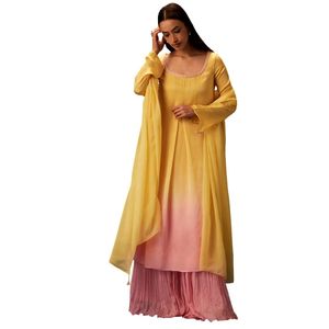 Vestito giallo Palazzo Organza Kurta con pantaloni con fondo a campana Dupatta all'ingrosso donna abbigliamento etnico abbigliamento OEM fabbrica alla rinfusa - Product Image 3