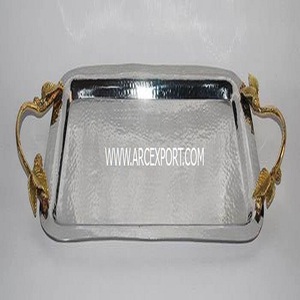 Plateau élégant de conception moderne en bois de cerf, vaisselle de luxe de la meilleure qualité, plateau de service pour dîner raffiné avec poignée dorée - Product Image 6