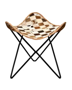Modern Chequred tasarımcı inek derisi deri kelebek yan dışkı rahat oturma çağdaş sandalye en kaliteli malzeme