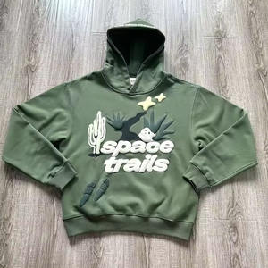 เสื้อฮู้ดผ้าคอตตอนเทอร์รี่สไตล์สตรีทโอเวอร์ไซซ์พิมพ์ลายพัฟปกเสื้อมีฮู้ดสีทึบสำหรับฤดูหนาว - Product Image 1