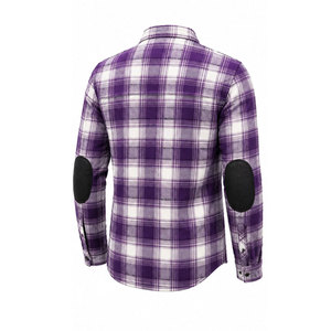 Chemise en flanelle unie violette à manches longues pour homme avec empiècements aux coudes, col rabattu en coton, style décontracté urbain, séchage rapide et respirante - Product Image 3