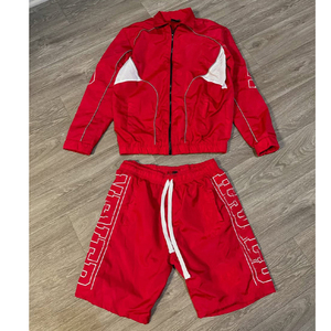 Conjunto personalizado de camisetas de algodón para hombre al por mayor tiras reflectantes cremallera con capucha pantalones cortos para correr conjuntos de algodón al por mayor - Product Image 5
