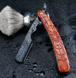 Rasoir droit à manche en bois incurvé pour utilisation en salon facial Caractéristique de sécurité jetable Motif d'araignée Poudre de conception pliante - Product Image 5