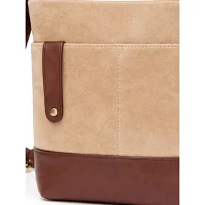 Wholesale Beige & Brown Suede Leather Bucket Bag - Product Image 4