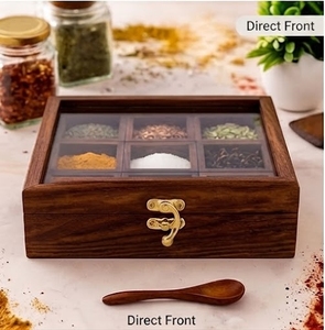 Handmade Eco-Friendly Acacia Wood Spice <b>Box</b> with 9 Compartments Glass Lid Durable Kitchen Storage Organizer for <b>Herbs</b> Spices - Product Image 3