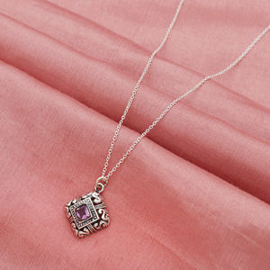 Collar de Plata de Ley 925 hecho a mano de diseñador con piedra preciosa de amatista natural hermoso para compromiso boda o fiesta - Product Image 3