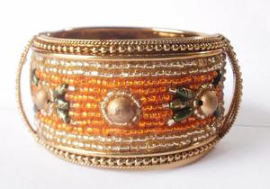 Hand Beaded Cuff Bracelet Ethnic Bohemian <b>Design</b> Seed Beads Metallic Accents <b>Fashion</b> Accessory For Women Party Wear - Product Image 2