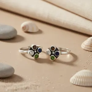 925 <b>Silver</b> Multi-Gemstone <b>Toe</b> <b>Rings</b> for Women Diamond Statement Jewelry for Wedding and Engagement - Product Image 1