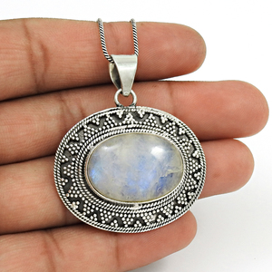 925 argent Sterling naturel arc-en-ciel pierre de lune forme Unique pendentif à breloque à la main bijoux fins pour femmes et hommes en gros OEM - Product Image 4