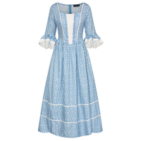 Robe Renaissance Femme Manches 3/4 Col carré évasé A-Line Custom Maxi Pioneer Cosplay Costume Dress