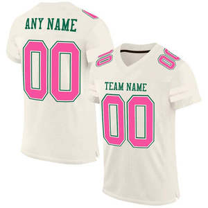 Camiseta de Fútbol Blanca Personalizada con Números Rosas, Contorno Verde, Nombre del Equipo, Tela de Malla Transpirable, Uniforme de Juego - Product Image 1