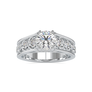 Banda gruesa de moda para mujer delicadamente hecha 14K oro amarillo 1.43CTW Ajuste de canal de diamante anillo de compromiso plateado - Product Image 5