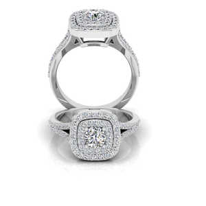 แหวนหมั้นมอสซาไนต์ทรงกลมแบบแยกส่วน ดีไซน์วงแหวนสองชั้นสุดหรูสำหรับเจ้าสาว - Product Image 4