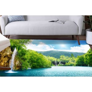 Alfombra con Diseño de Cascada y Bosque: Decoración de Sala de Estar con Paisaje Natural, Alfombra Suave con Pelo Largo - Product Image 4
