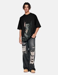 Streetwear T-shirt décontracté 100% coton solide motif avant Logo coupe ample tissu tricoté - Product Image 5