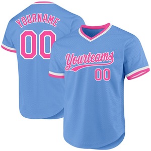 Pakistan Sportswear Industry Maillot de baseball rétro authentique bleu clair rose-blanc personnalisé - Product Image 1